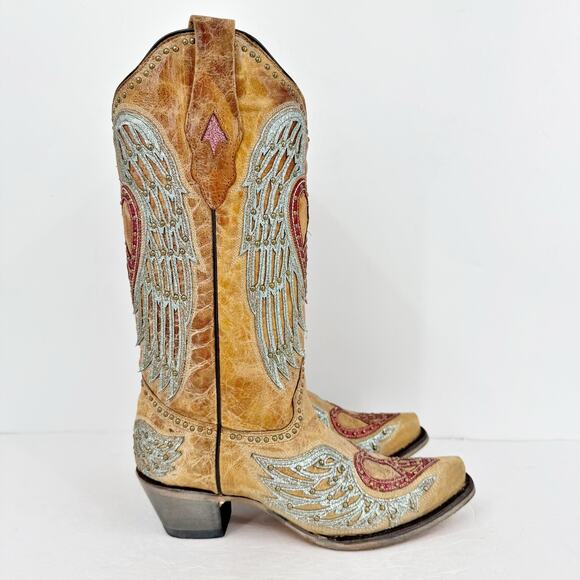 Corral Womens A4235 Western Mid Calf High Boots US 9 M Sand Brown Cowhide GUC - Picture 3 of 14